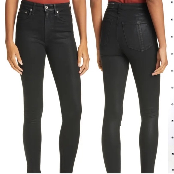 rag & bone Denim - Rag & Bone Women's Nina High Rise Coated Black Ankle Skinny Jeans 28 Cotton